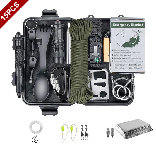 Kit de Survie Tout-en-Un 1 Équipement d'Urgence, Camping, Voyage, et Premiers Secours"